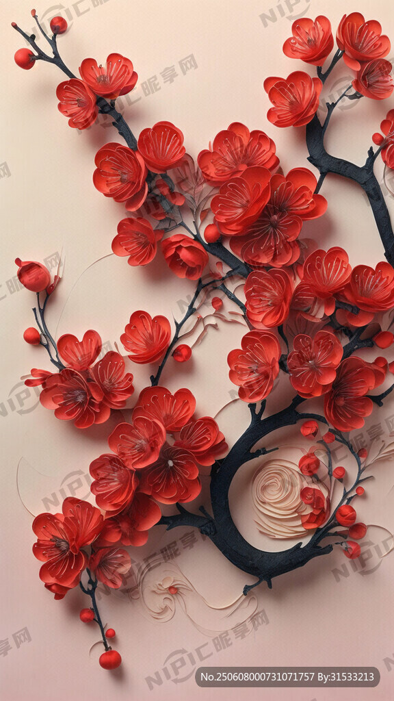 衍紙藝術(shù) 紅梅 高清 創(chuàng)意構(gòu)圖