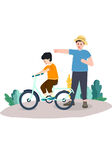 父親教孩子學騎自行車