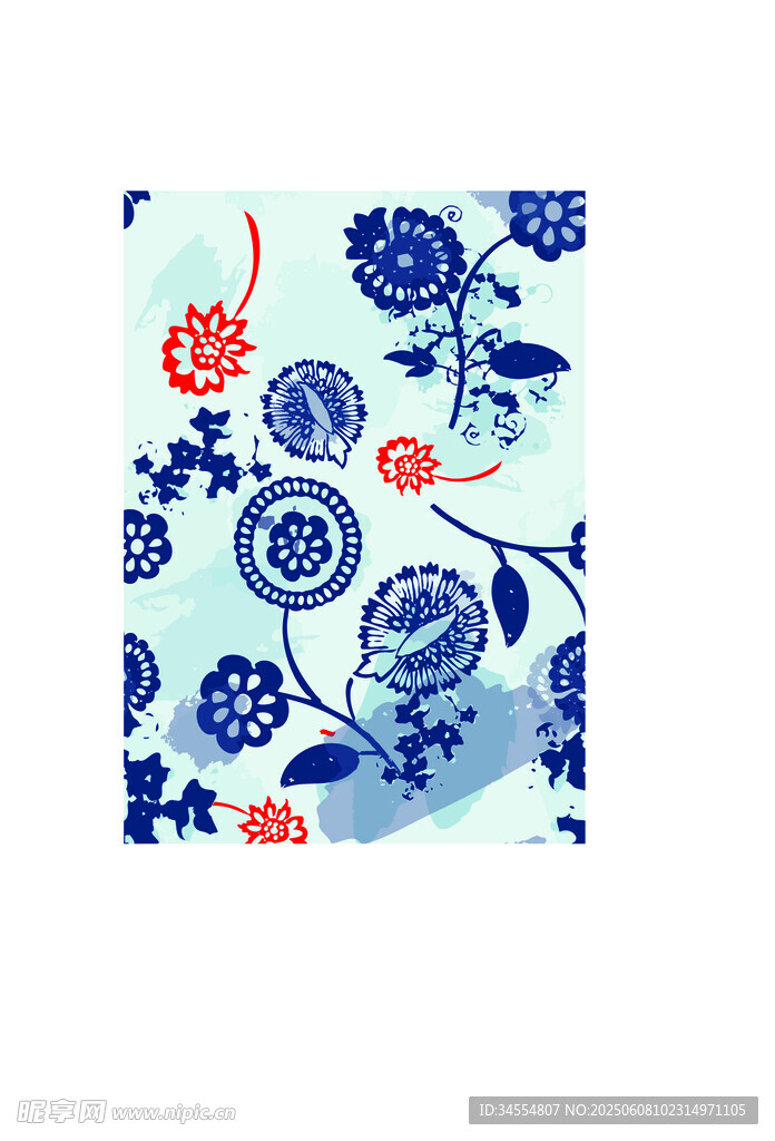 藍(lán)白花卉圖案布料