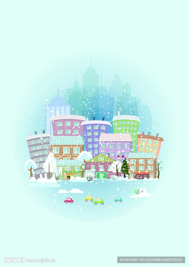 夢幻多彩城市景觀插畫