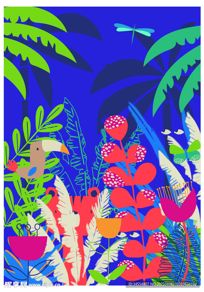 熱帶植物海洋夢(mèng)幻插畫(huà)