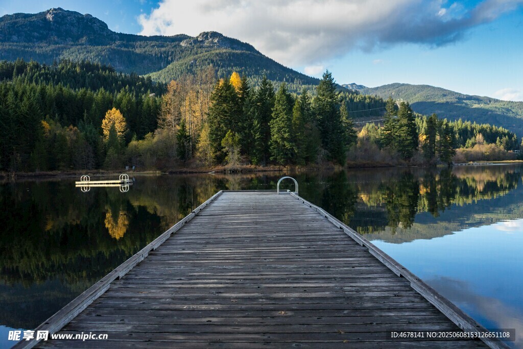 湖畔木棧道 山水美景如畫