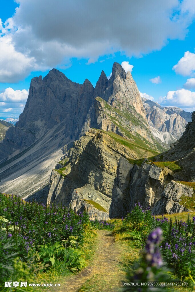 山間小徑旁的壯麗巍峨山峰