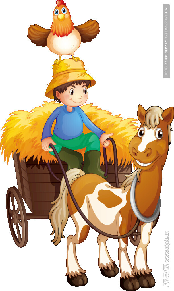 農夫趕馬車與雞同行