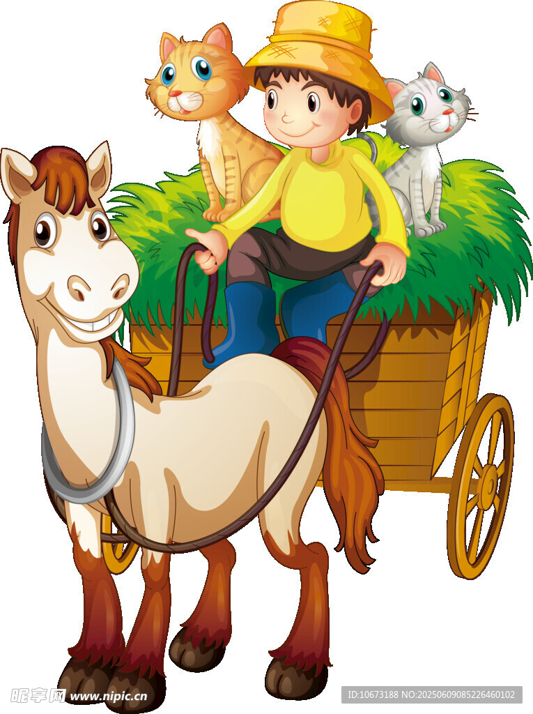 女孩駕馬車與貓咪同行