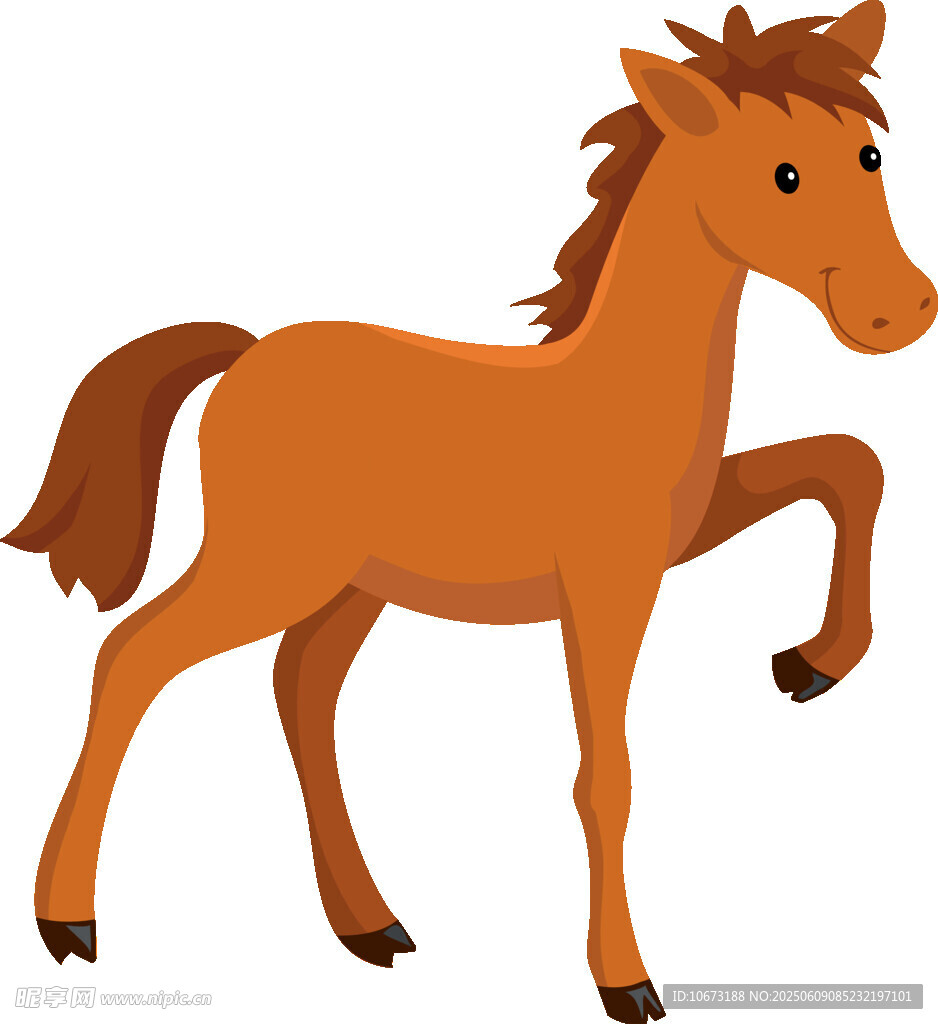 可愛棕色小馬單腿抬起
