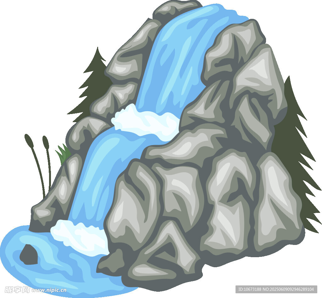 山間瀑布景觀插畫