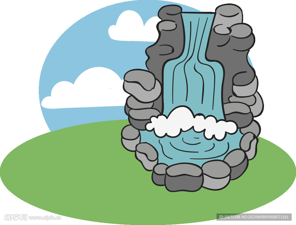 卡通風(fēng)格山間小瀑布景觀