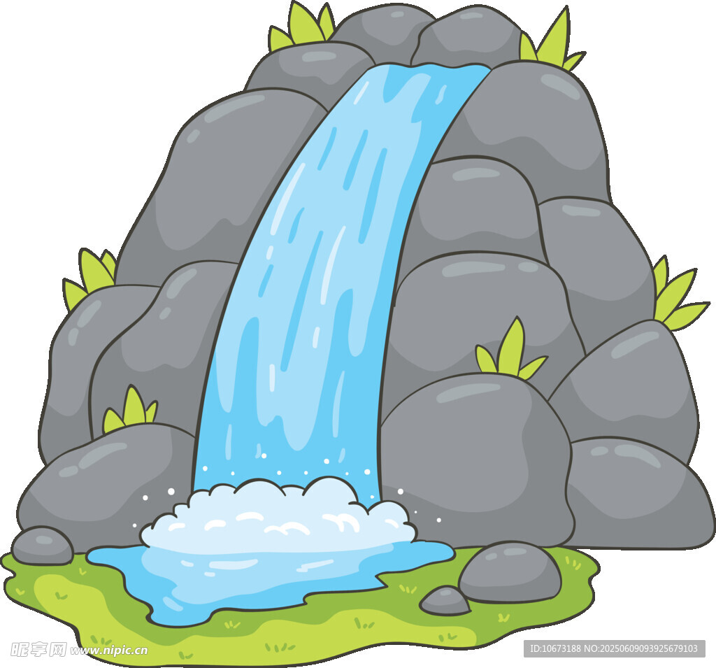 卡通風格山間瀑布景觀