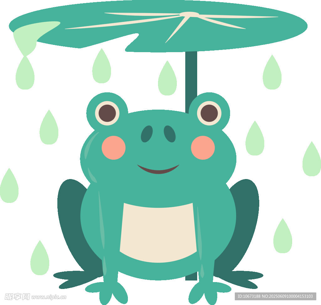 雨中撐荷葉的可愛青蛙