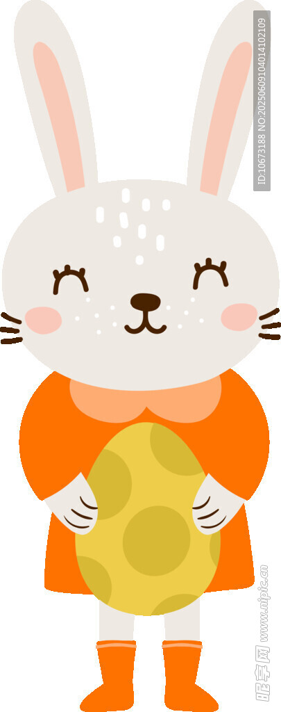 抱金蛋的可愛卡通兔子