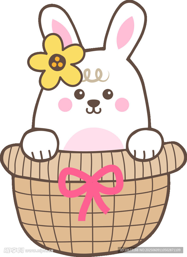 籃子里的可愛花朵小兔