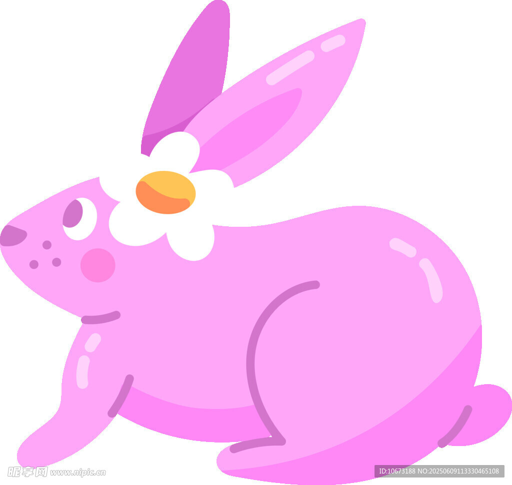粉色萌兔戴花可愛插畫