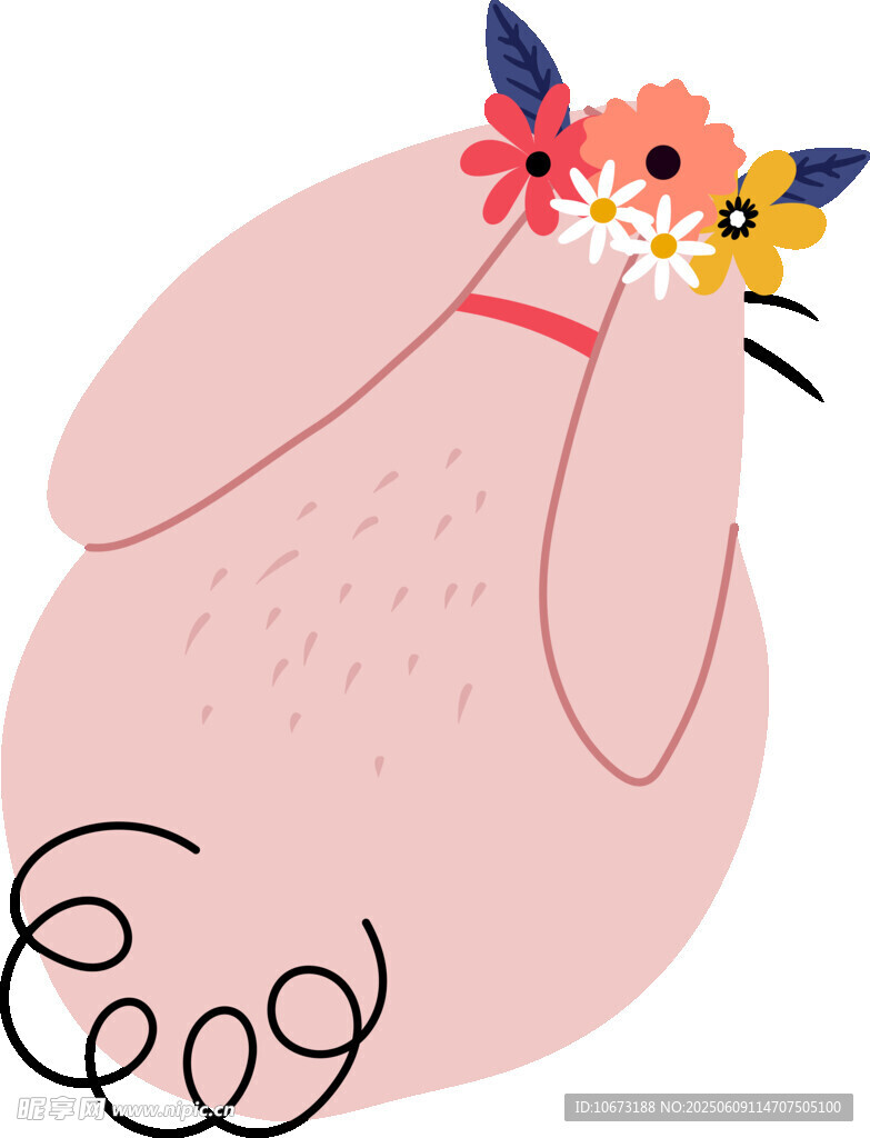 粉色萌兔戴花可愛插畫