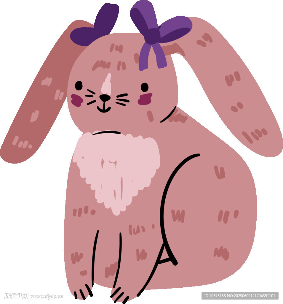 可愛粉色系坐姿兔子插畫