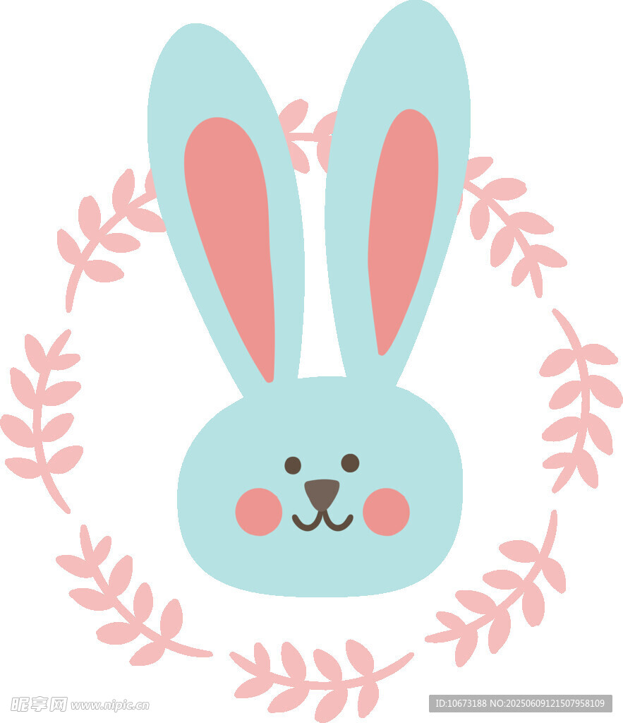 可愛藍兔花環插畫