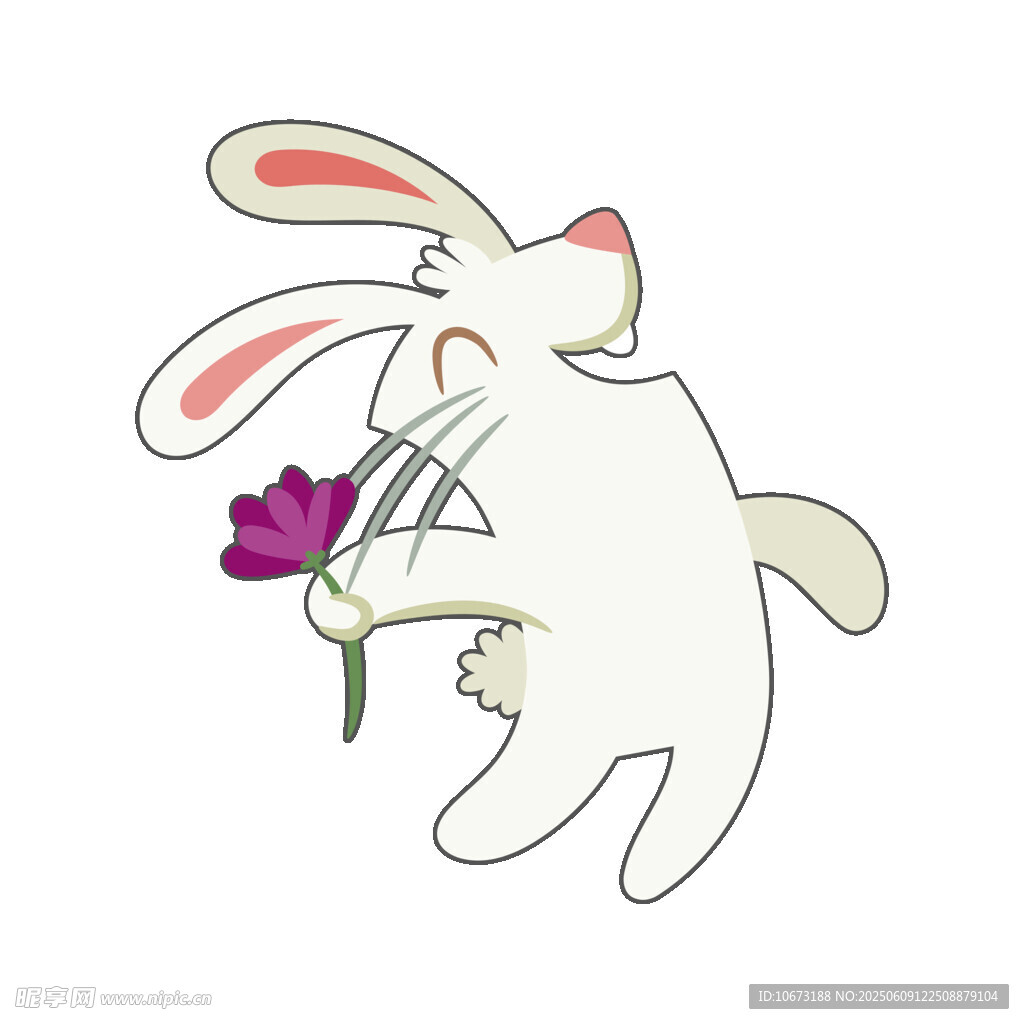 白兔捧花可愛插畫形象