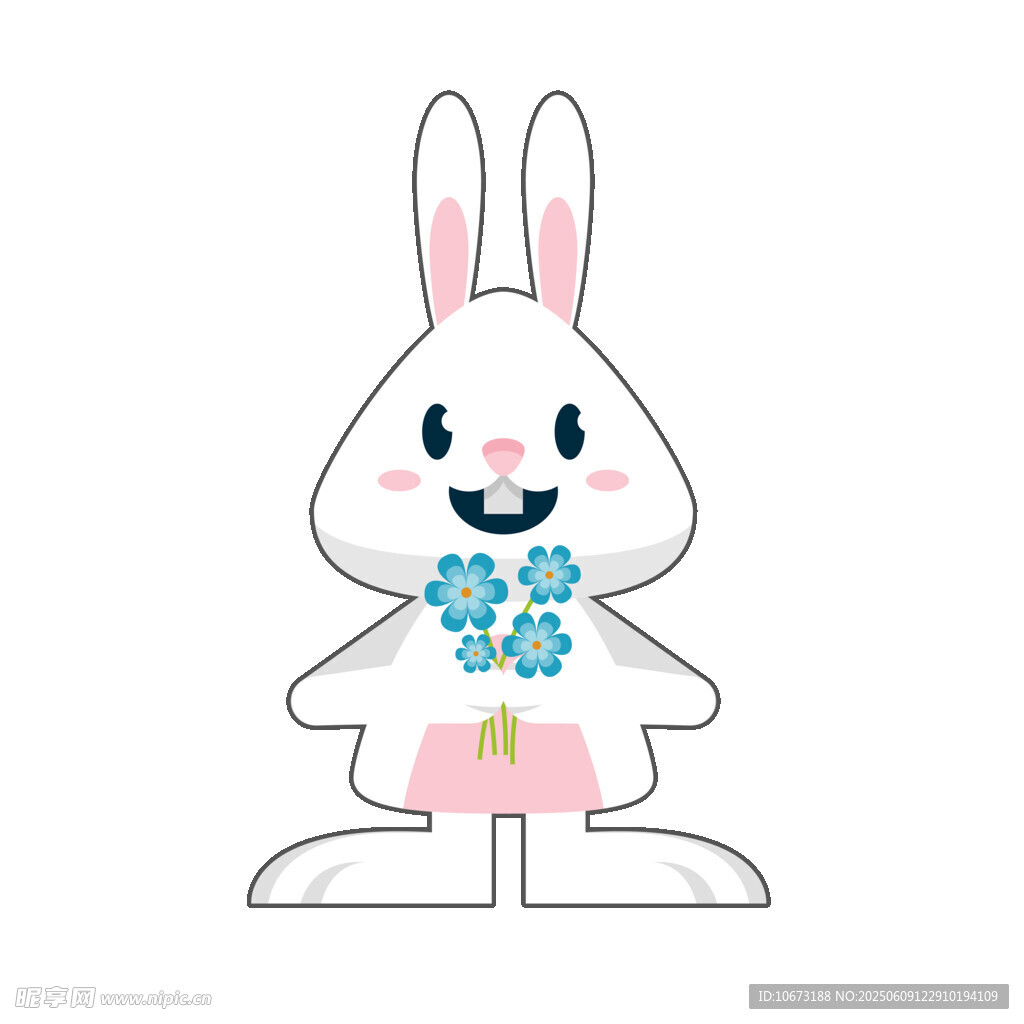 可愛持花小兔子插畫