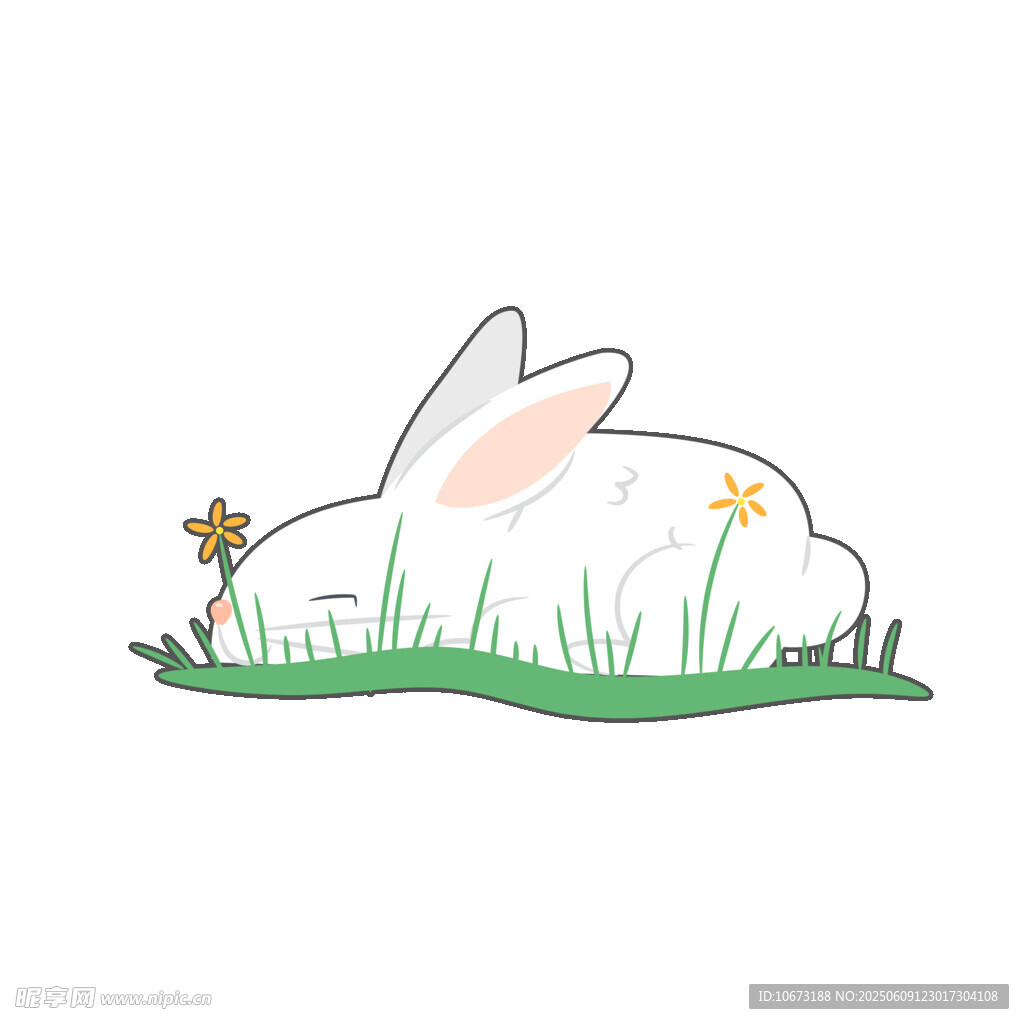 草地上休憩的可愛白兔