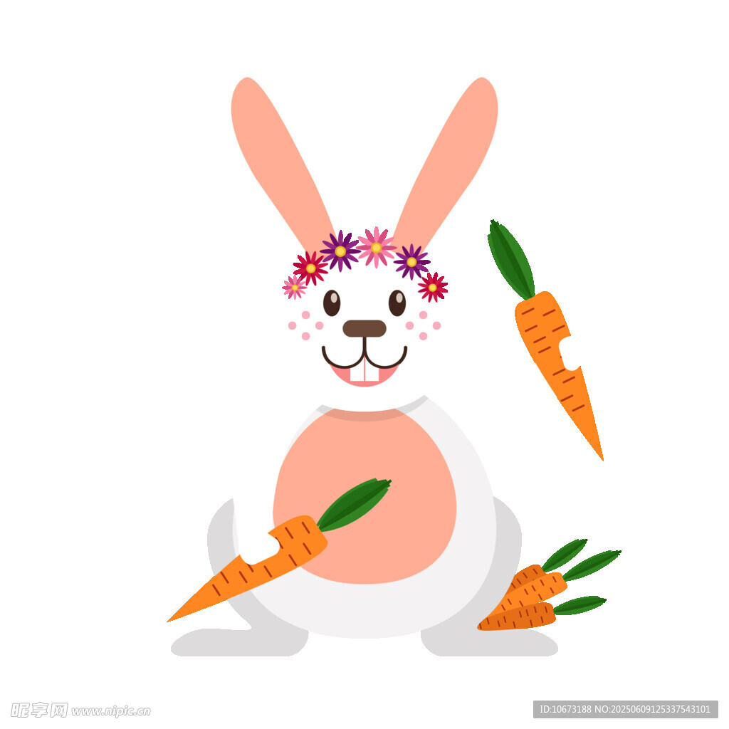 戴花環的可愛兔子與胡蘿卜