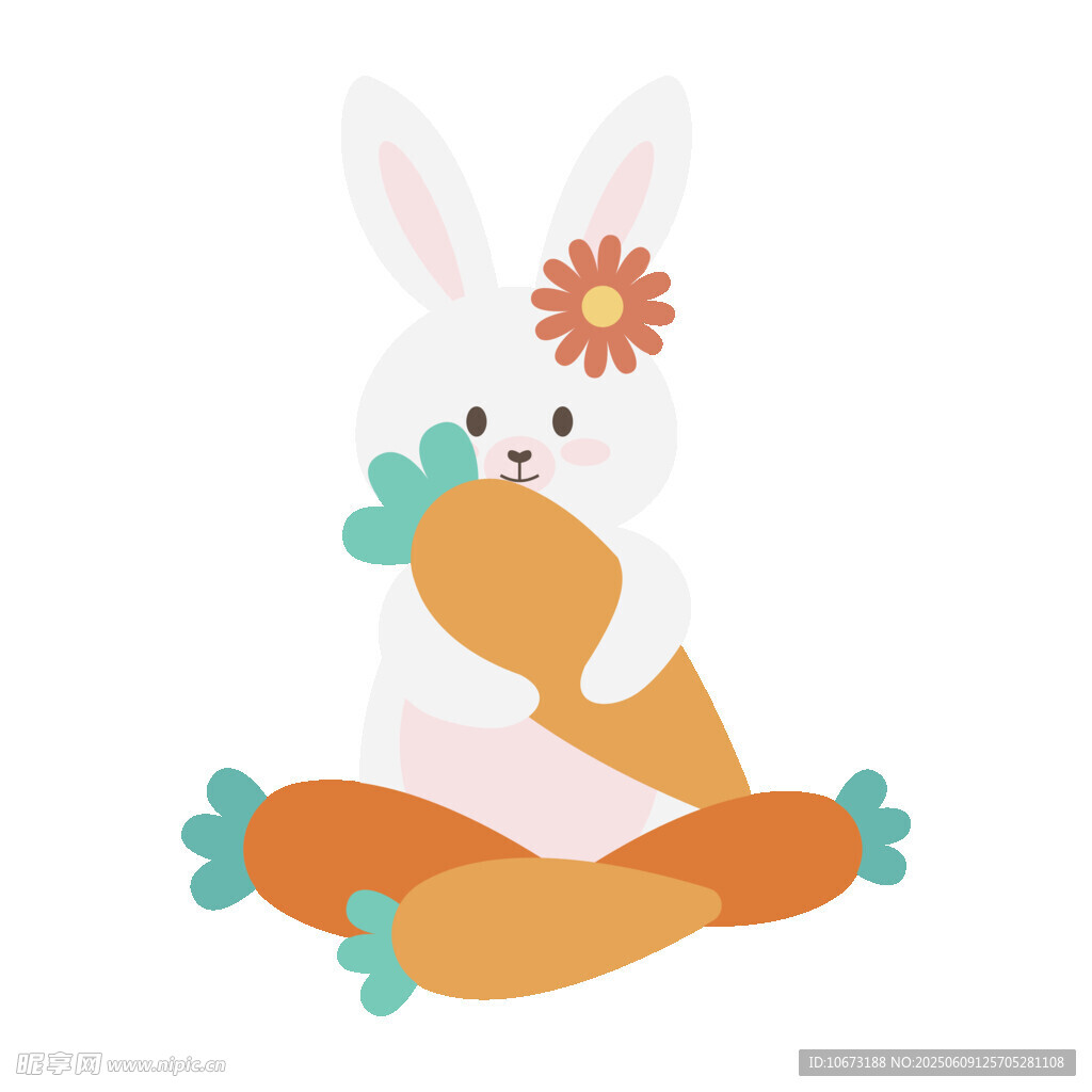 可愛白兔抱胡蘿卜插畫