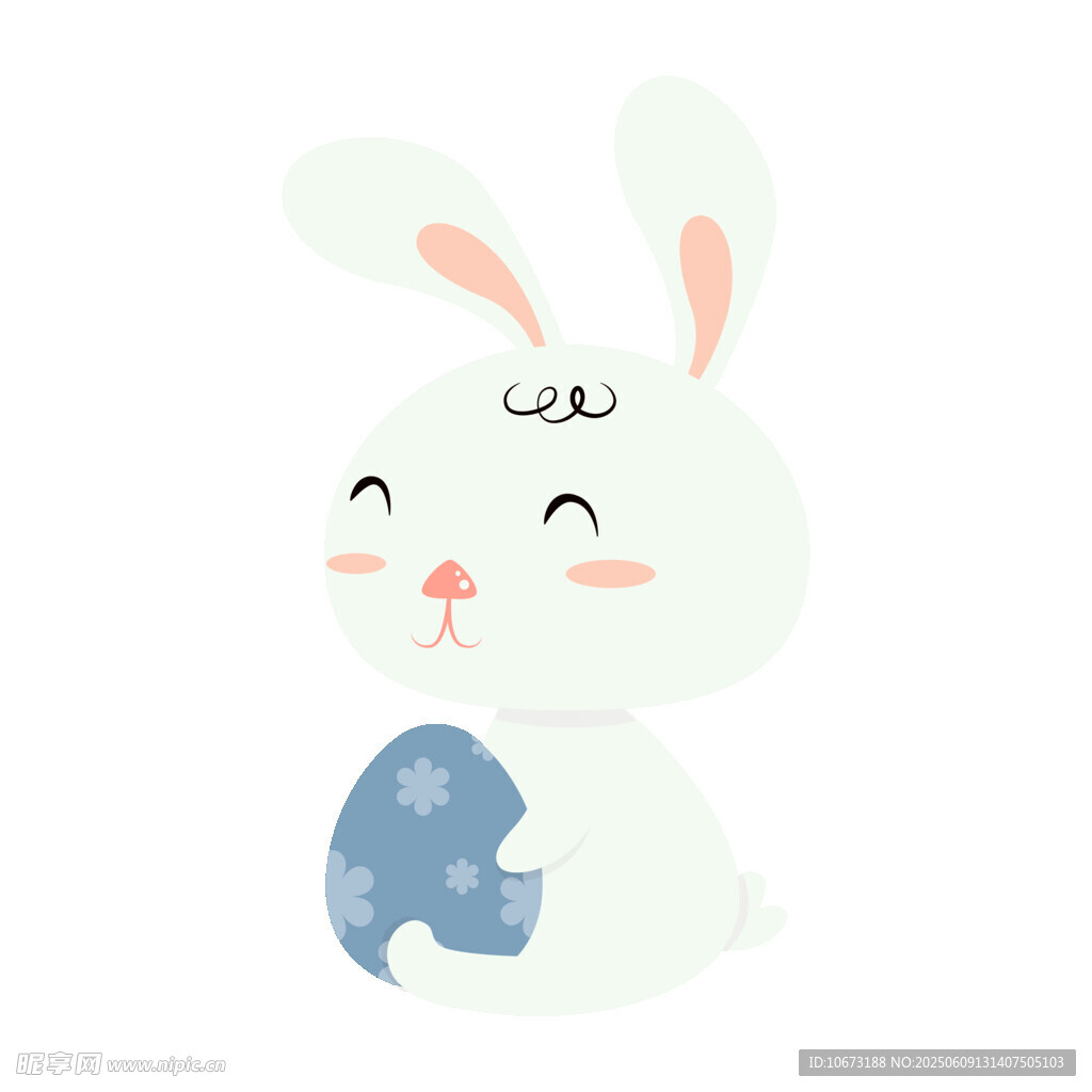 可愛白兔抱蛋插畫