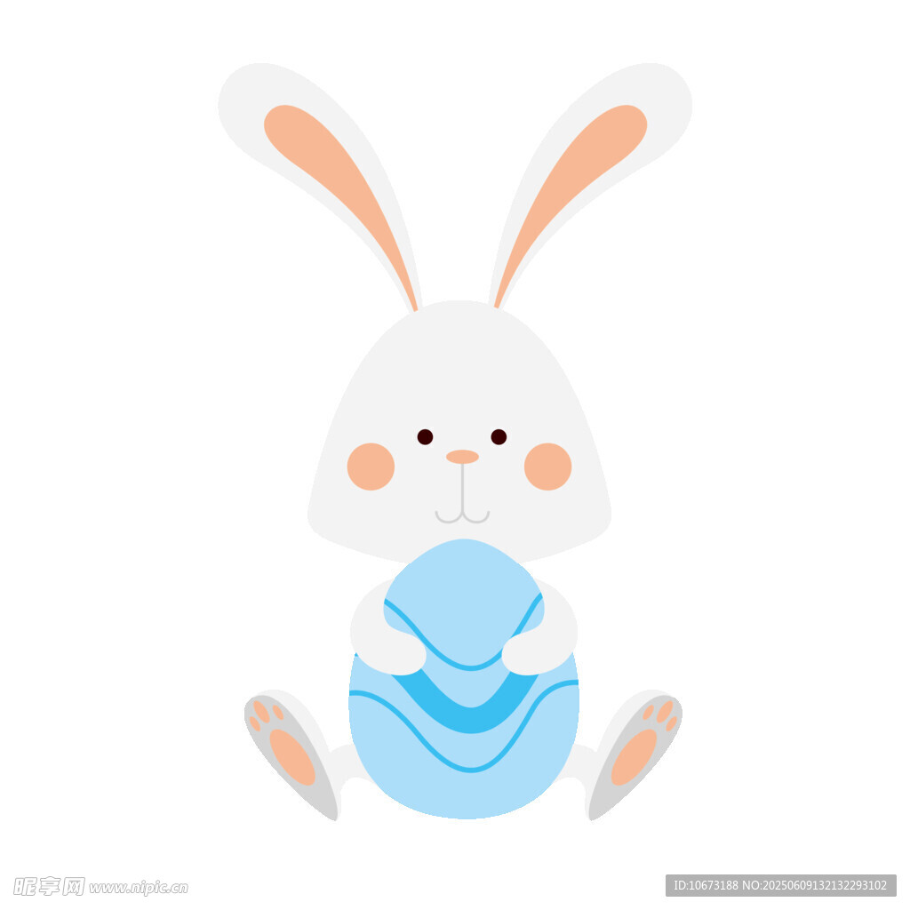 可愛白兔抱蛋插畫