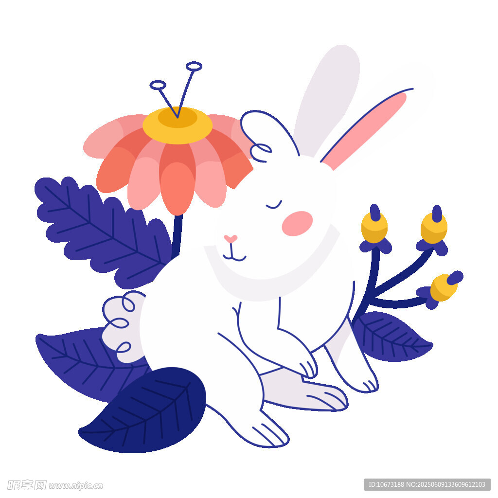 白兔伴花圖