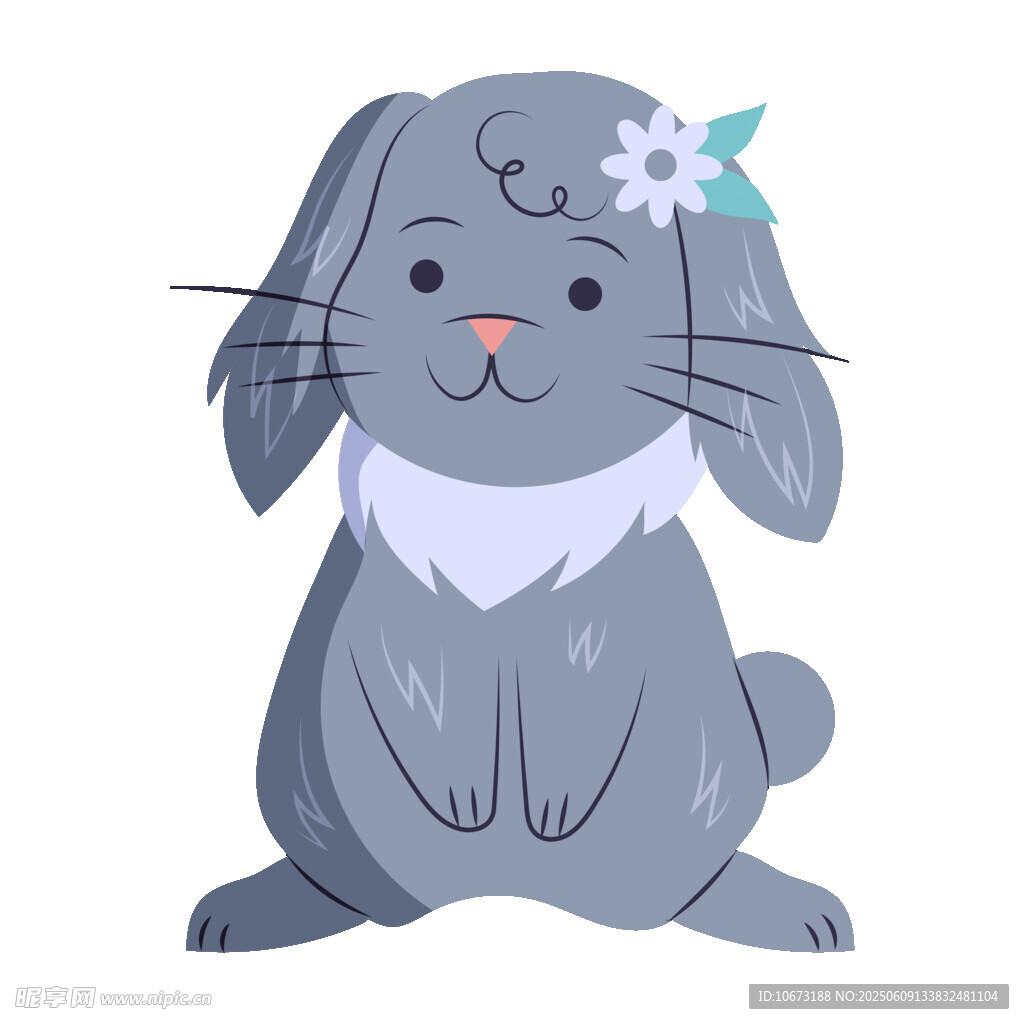 可愛灰兔戴花坐立