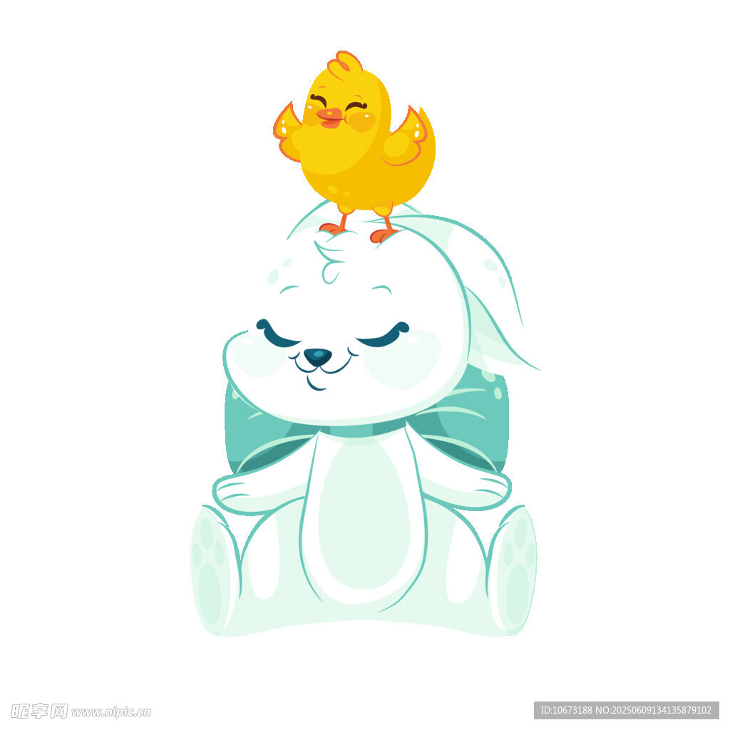 小兔頭頂站著小黃雞