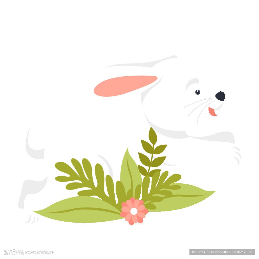 跳躍白兔與花草