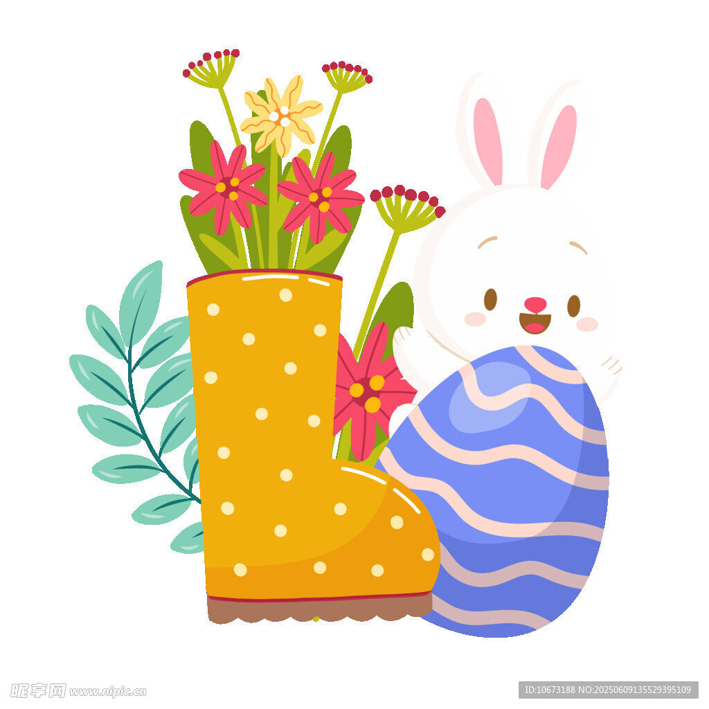 兔子與花靴彩蛋插畫