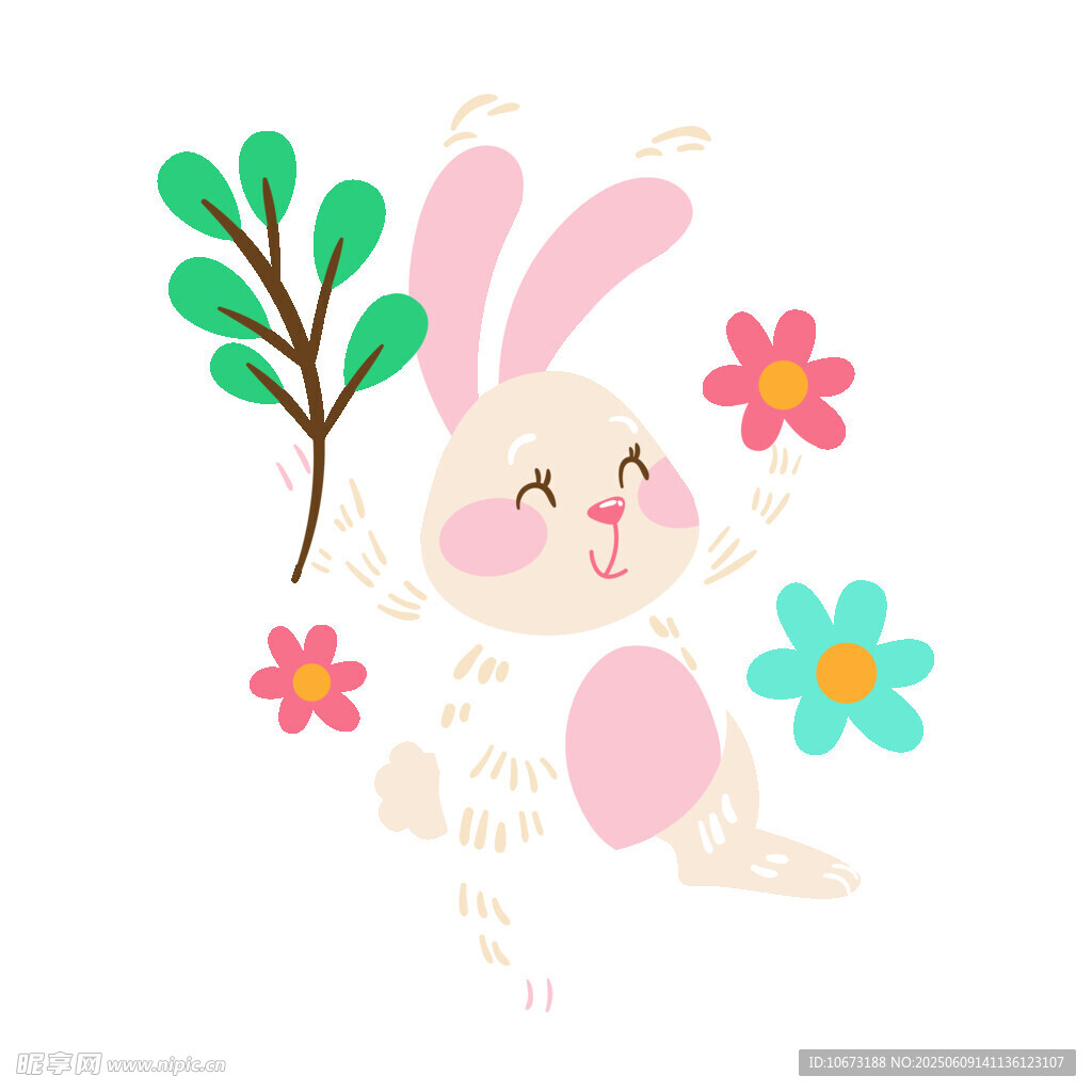 可愛小兔與花草相伴
