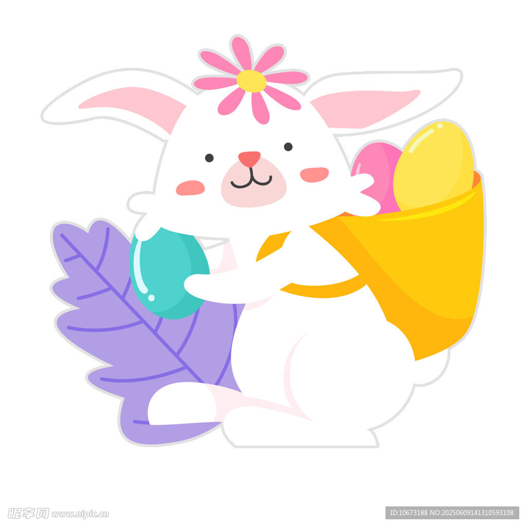 抱彩蛋的可愛兔子