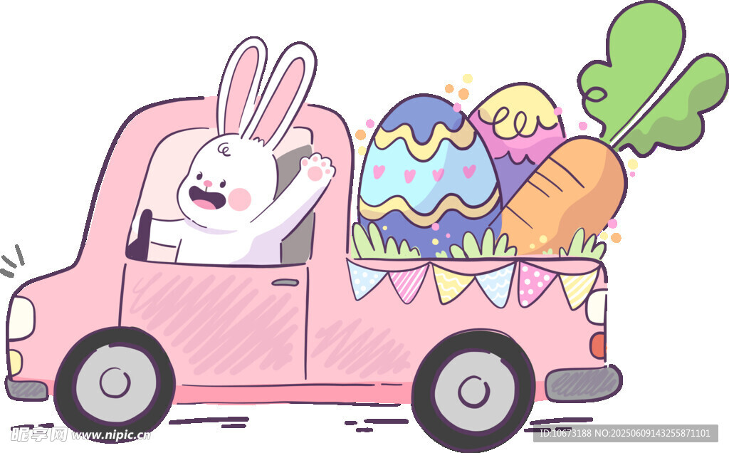 粉色卡車裝彩蛋與兔子