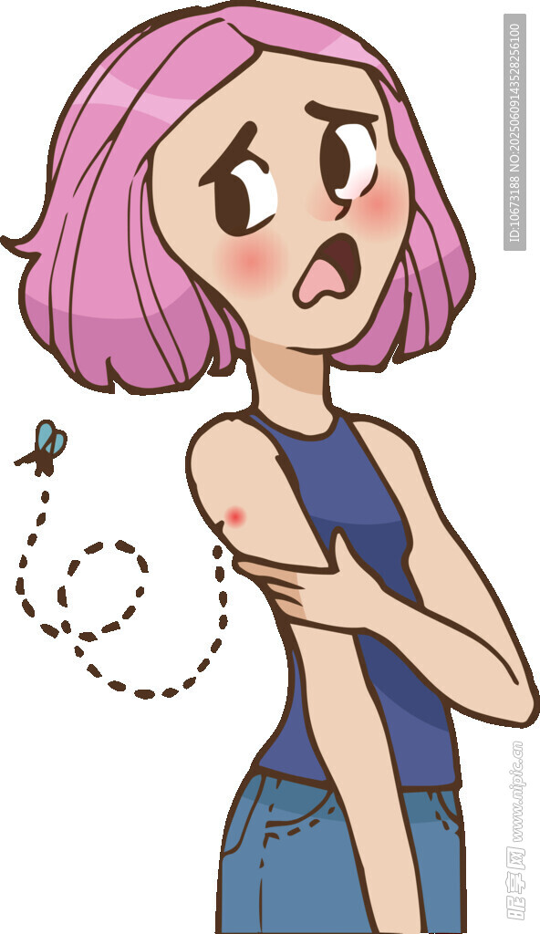 女孩驚恐看手臂上的蟲子