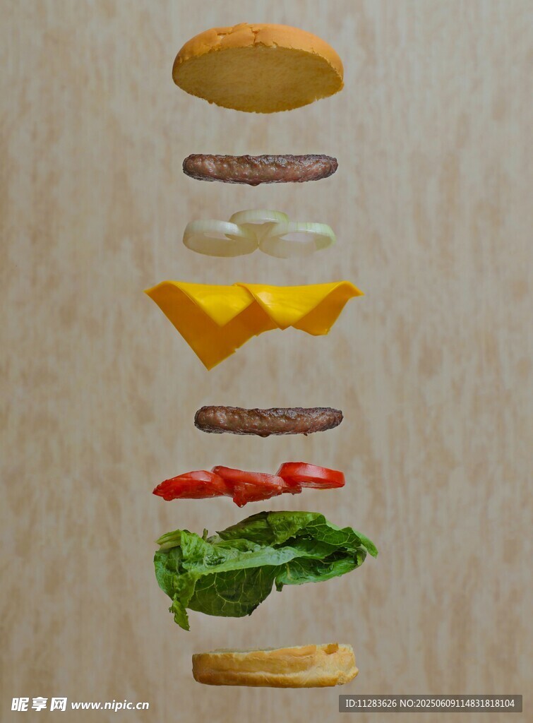 懸浮的漢堡食材組合