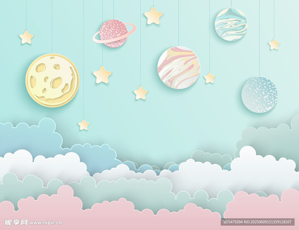夢幻太空星球插畫場景