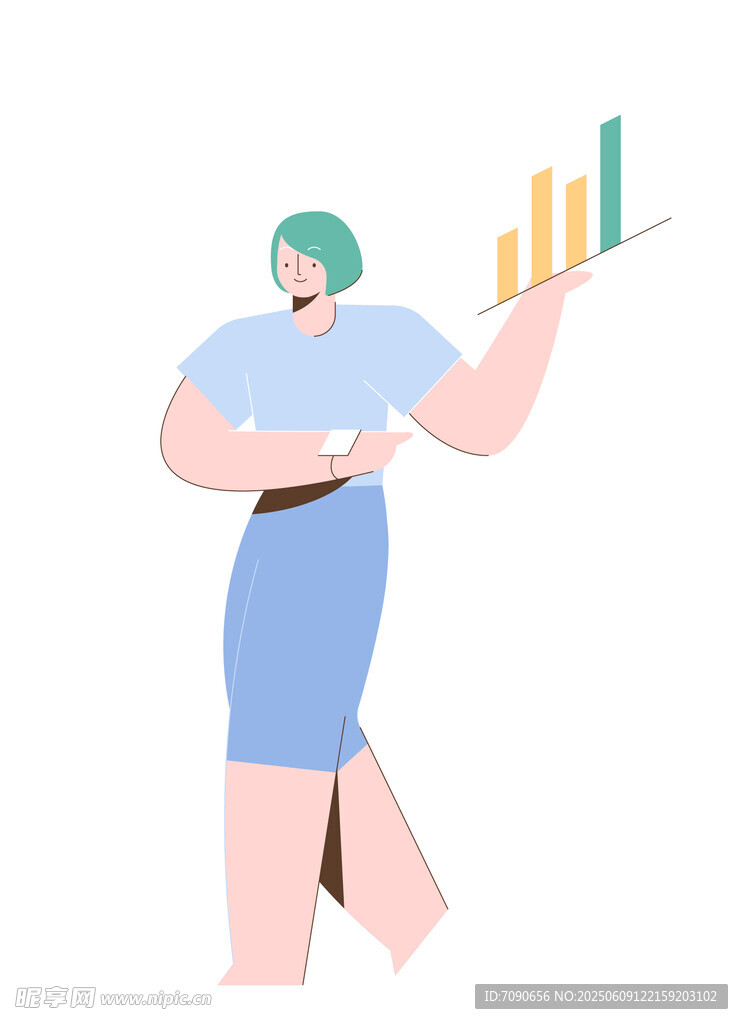 女士手持圖表邁步前行