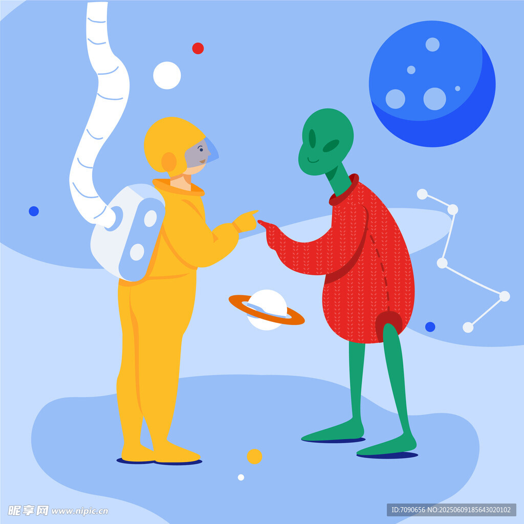 宇航員與外星人友好互動(dòng)