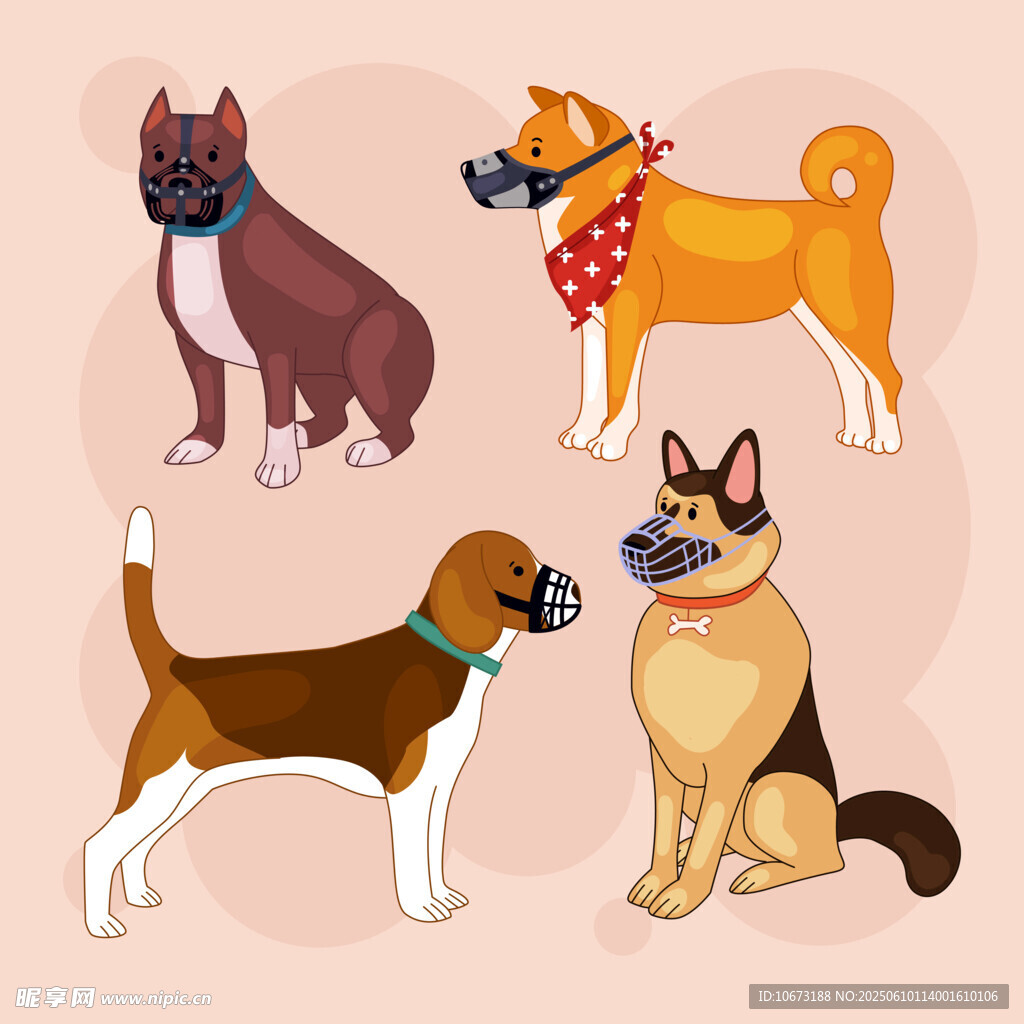 四只可愛萌犬插畫