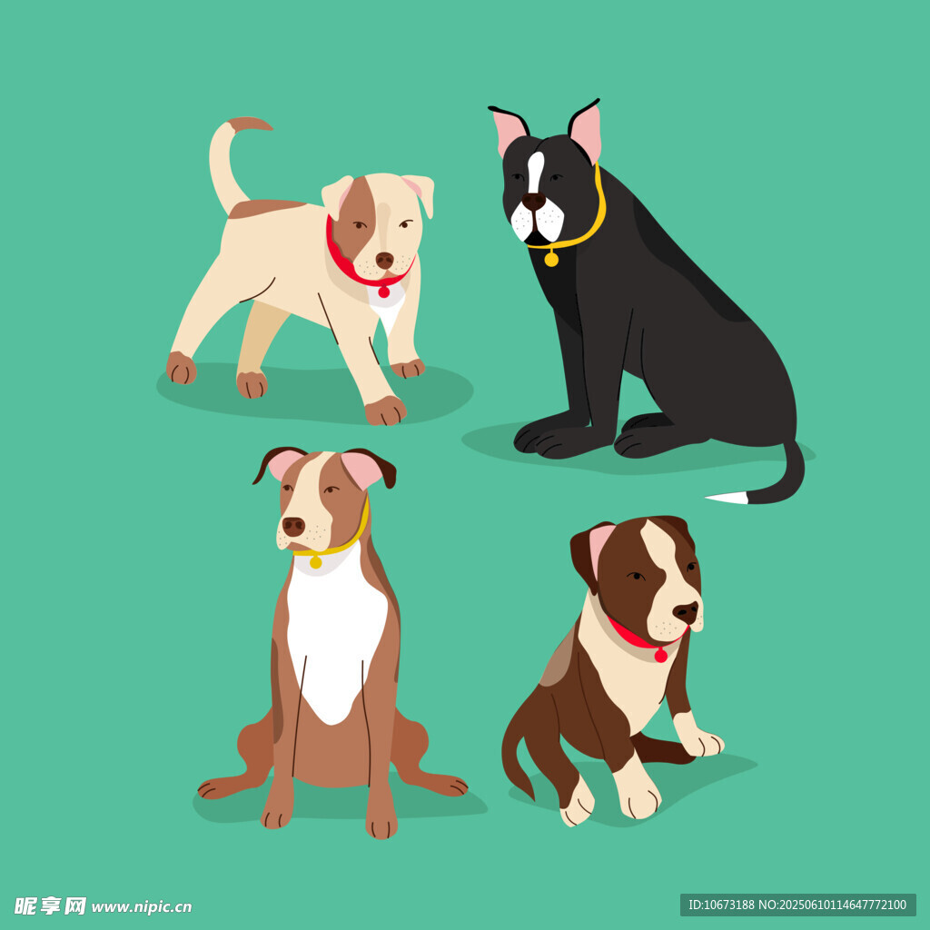 四只可愛狗狗插畫