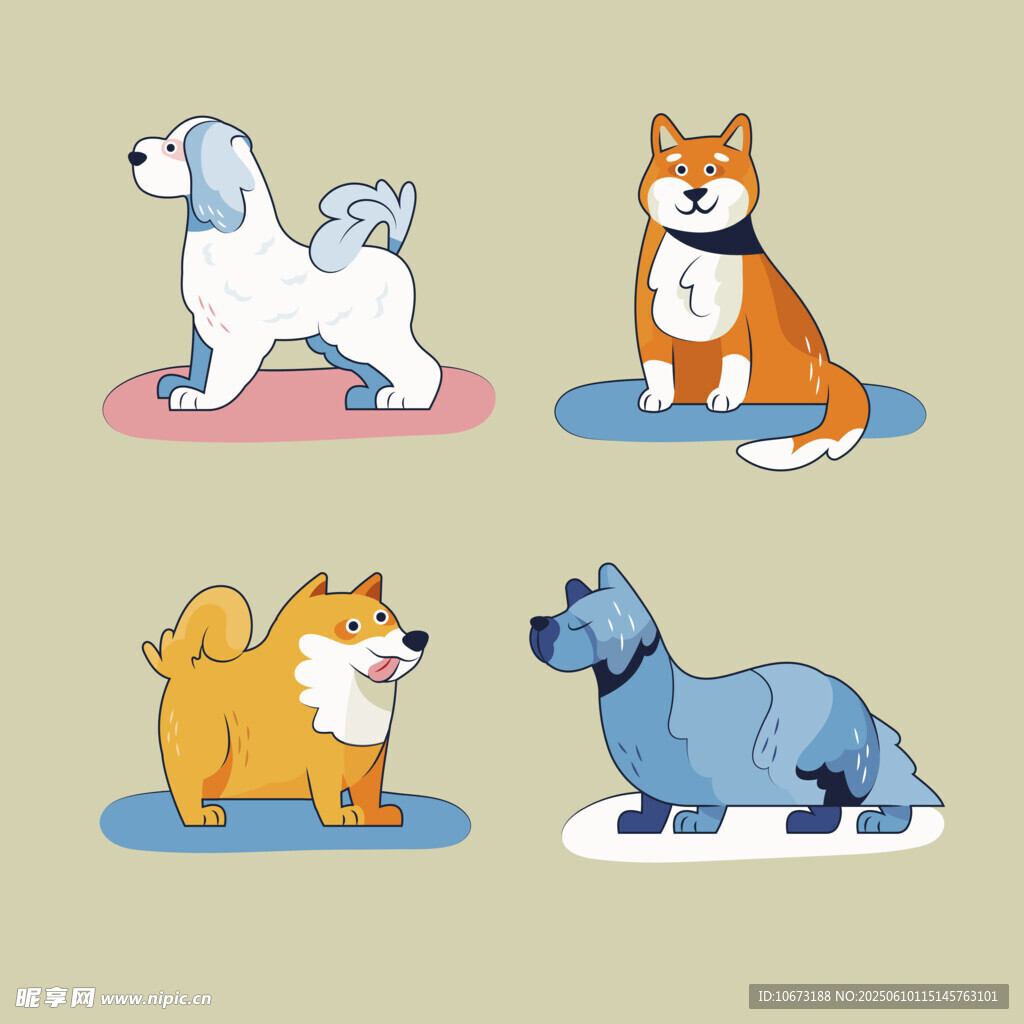 四只可愛萌犬插畫