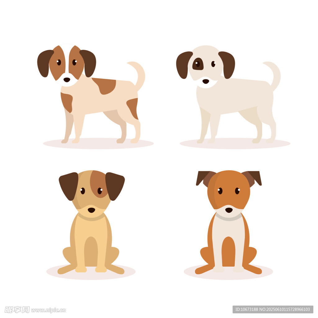 四只可愛小狗插畫