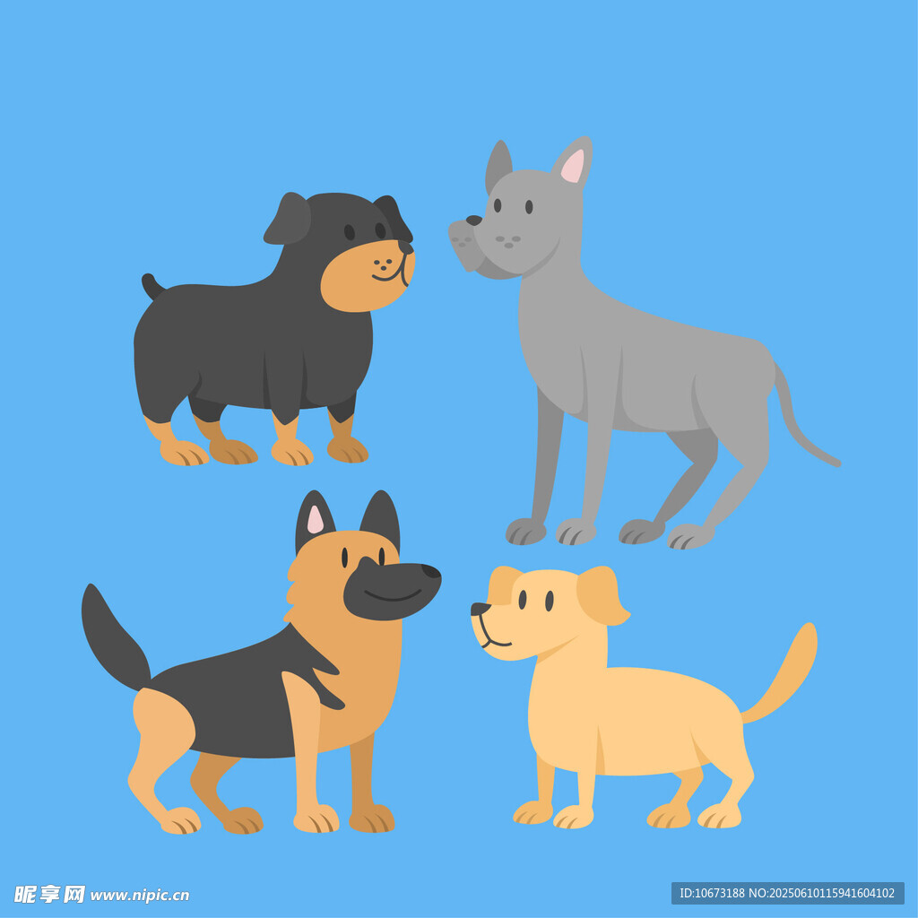四只可愛小狗插畫