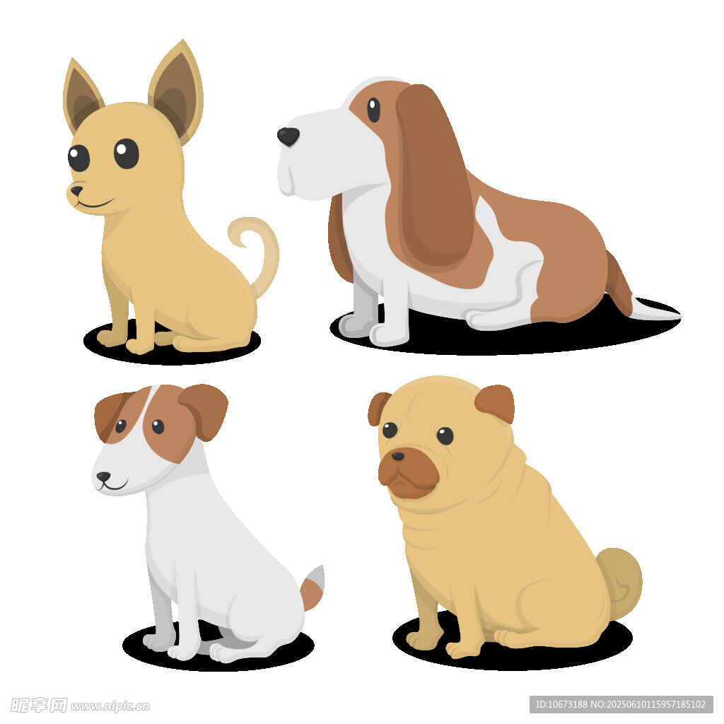 四只可愛小狗插畫