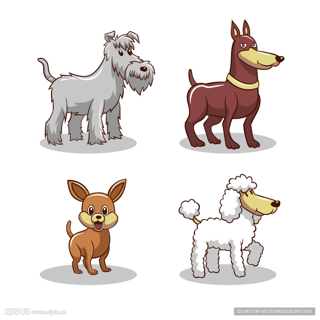 四只可愛小狗插畫