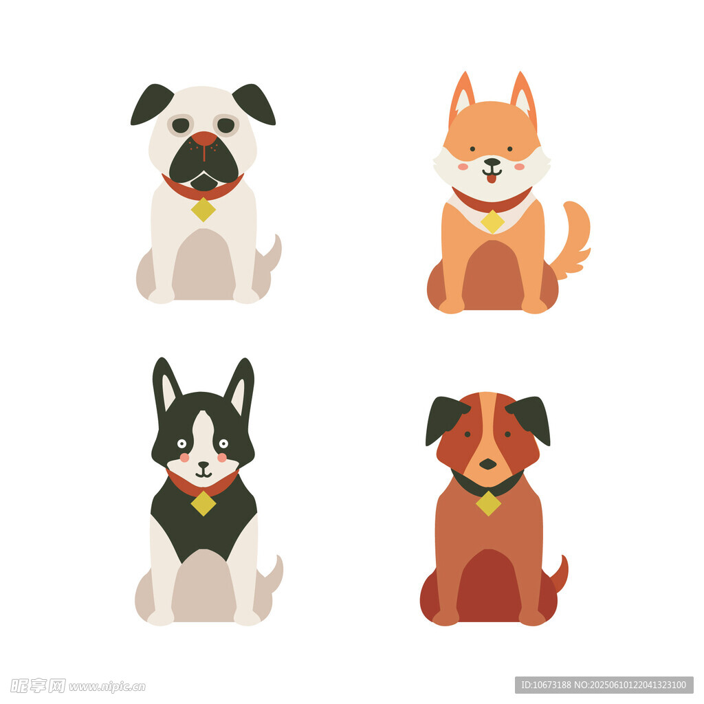 四只可愛狗狗插畫