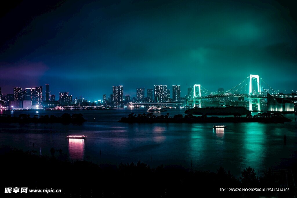城市夜景中的璀璨橋梁