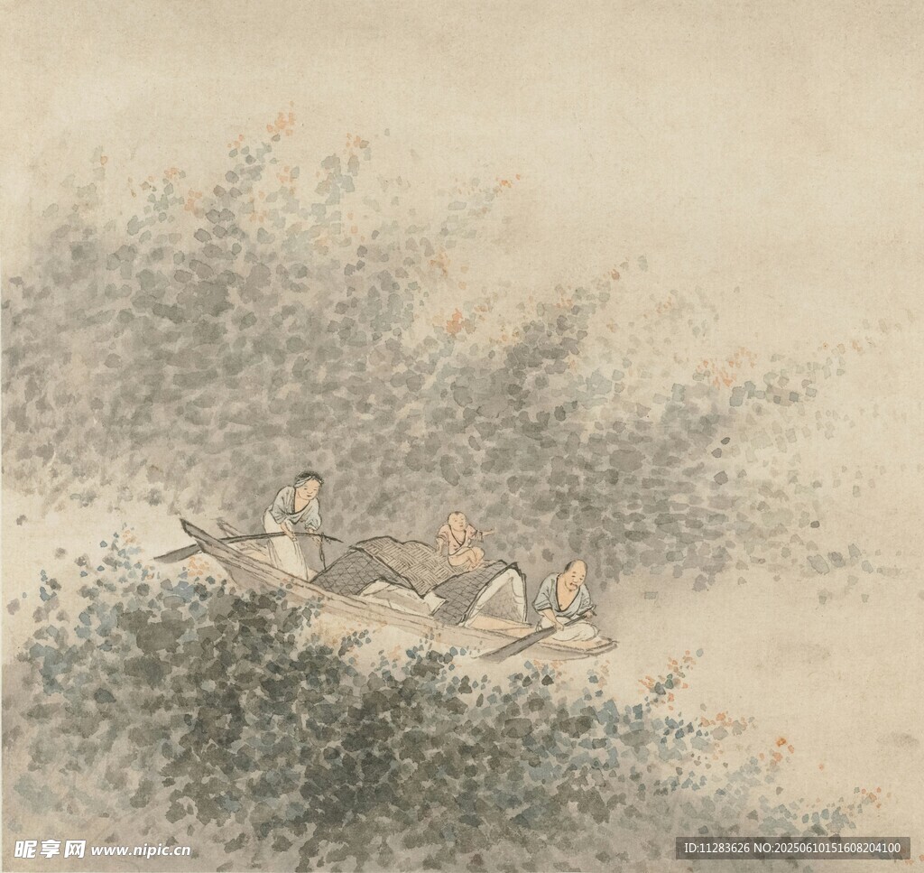 水墨繪群鹿于草木間